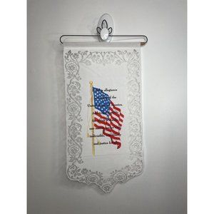 Vintage Patriotic Banner USA Pledge of Allegiance Lace Hang Bar Scroll Multi